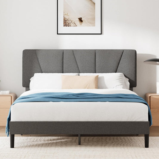Struttura letto Zinus, matrimoniale, 160 × 190 cm, legno, Grigio scuro, con rete a doghe, imbottita, per camera da letto