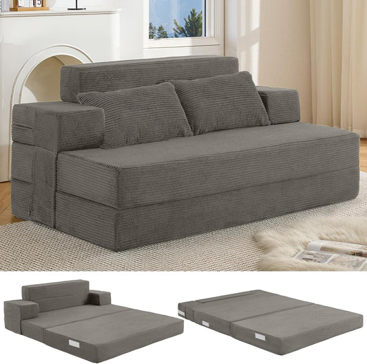Divano letto Fantico, queen size, 3 in 1, trasformabile, pieghevole, con braccioli, imbottito, per soggiorno