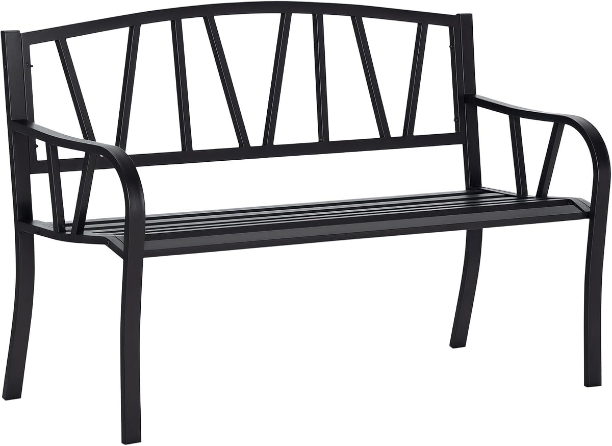 Panca Outsunny, 2 posti, 128 × 56 × 86cm, metallo, Nero, con braccioli, per giardino e terrazzo