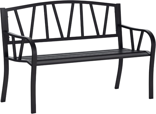 Panca Outsunny, 2 posti, 128 × 56 × 86cm, metallo, Nero, con braccioli, per giardino e terrazzo