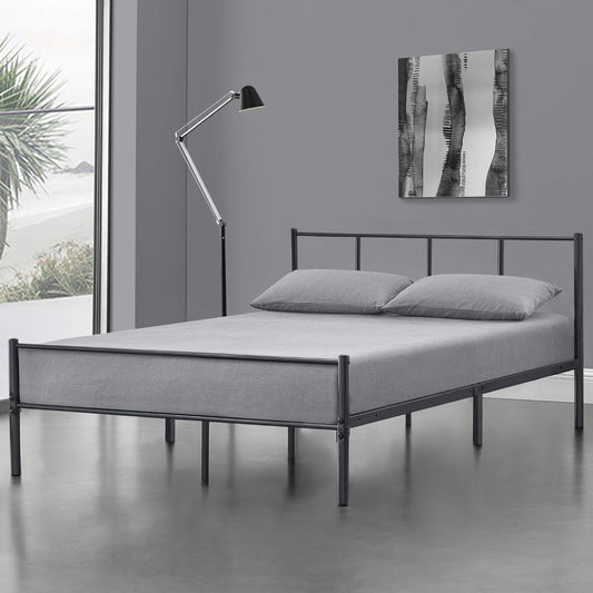 Struttura letto en.casa, 120 × 200 cm, acciaio, Grigio scuro, con rete a doghe, per camera da letto