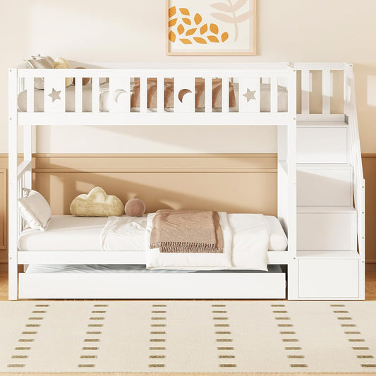 Letto a castello Moimhear, 90 × 200 cm, 90 × 190 cm, legno massello, Bianco, trasformabile, con rete a doghe, per camera da letto