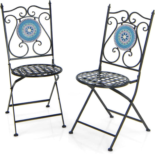 Sedia GYMAX, 2 sedie, 55 × 42 × 94 cm, metallo, Nero e grigio, pieghevole, per giardino e terrazzo
