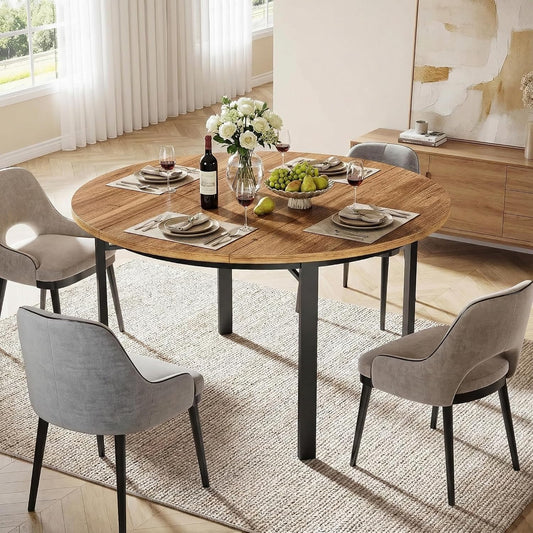 Tavolo da pranzo Lailang, 119 × 119 × 76 cm, legno, metallo, Rovere, regolabile, per sala da pranzo e cucina