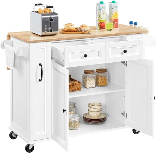 Carrello da cucina Yaheetech, 132,5 × 91,5 × 76 cm, legno, MDF, Bianco, regolabile, pieghevole, con ruote, per sala da pranzo e cucina
