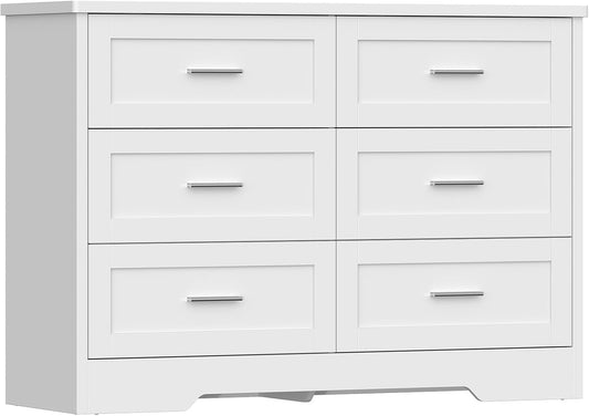 Cassettiera TEENFON, 6 cassetti, 107 × 35 × 75,5 cm, Bianco, per soggiorno e camera da letto