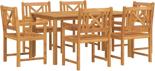 Set da pranzo da giardino Gecheer, 7 pezzi, 150 × 90 × 74 cm, legno, Marrone, per giardino e terrazzo