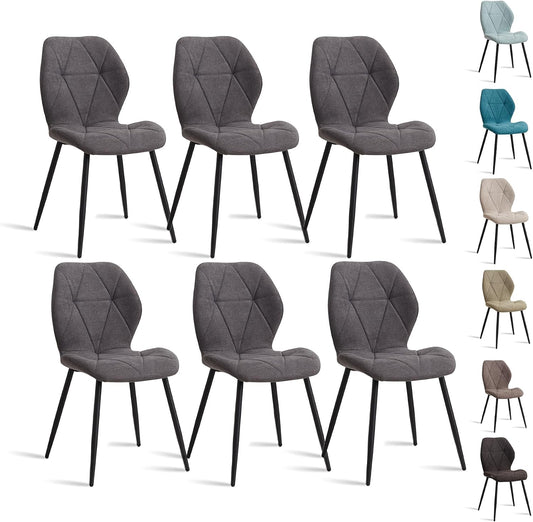 Sedia GrandCA HOME, 6 sedie, 43 × 47,5 × 86 cm, metallo, tessuto, Grigio scuro, imbottita, per sala da pranzo e cucina