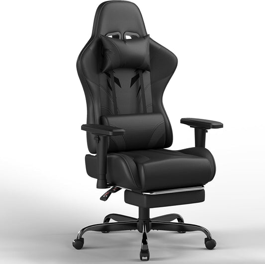 Sedia gaming JUMMICO, Nero, reclinabile, regolabile, allungabile, con poggiapiedi, con poggiatesta, per ufficio