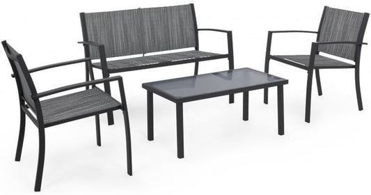 Set da pranzo da giardino shopbest.it, 4 pezzi, 2 posti, 2 poltrone, 58 × 110 × 75 cm, 58 × 58 × 75 cm, metallo, textilene, Antracite