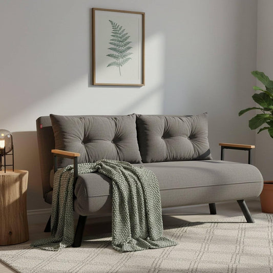 Divano letto Dmora, 2 posti, 133 × 78 cm, metallo, tessuto, Grigio scuro, trasformabile, con funzione letto, reclinabile, regolabile, con braccioli