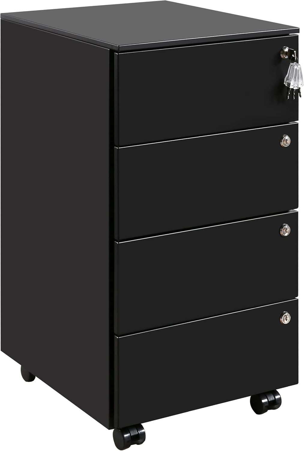 Cassettiera LVSTEEL, 4 cassetti, con serratura e chiave, Nero, per ufficio, con chiusura a chiave, 4 chiavi