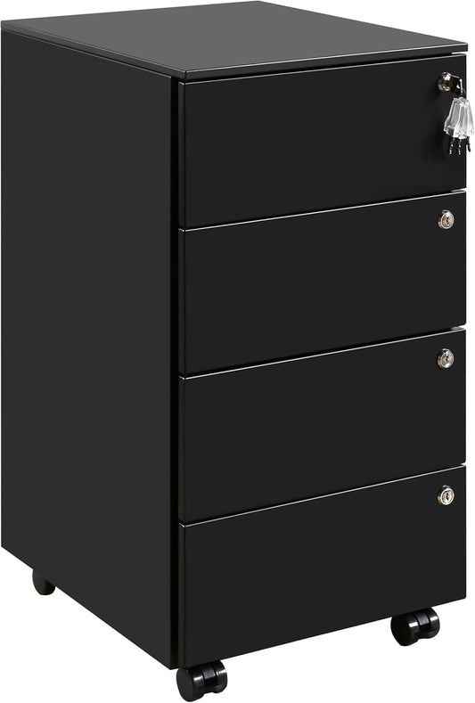 Cassettiera LVSTEEL, 4 cassetti, con serratura e chiave, Nero, per ufficio, con chiusura a chiave, 4 chiavi