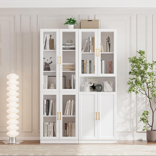Libreria VOWNER, 5 ripiani, vetro, Bianco, regolabile, per ufficio