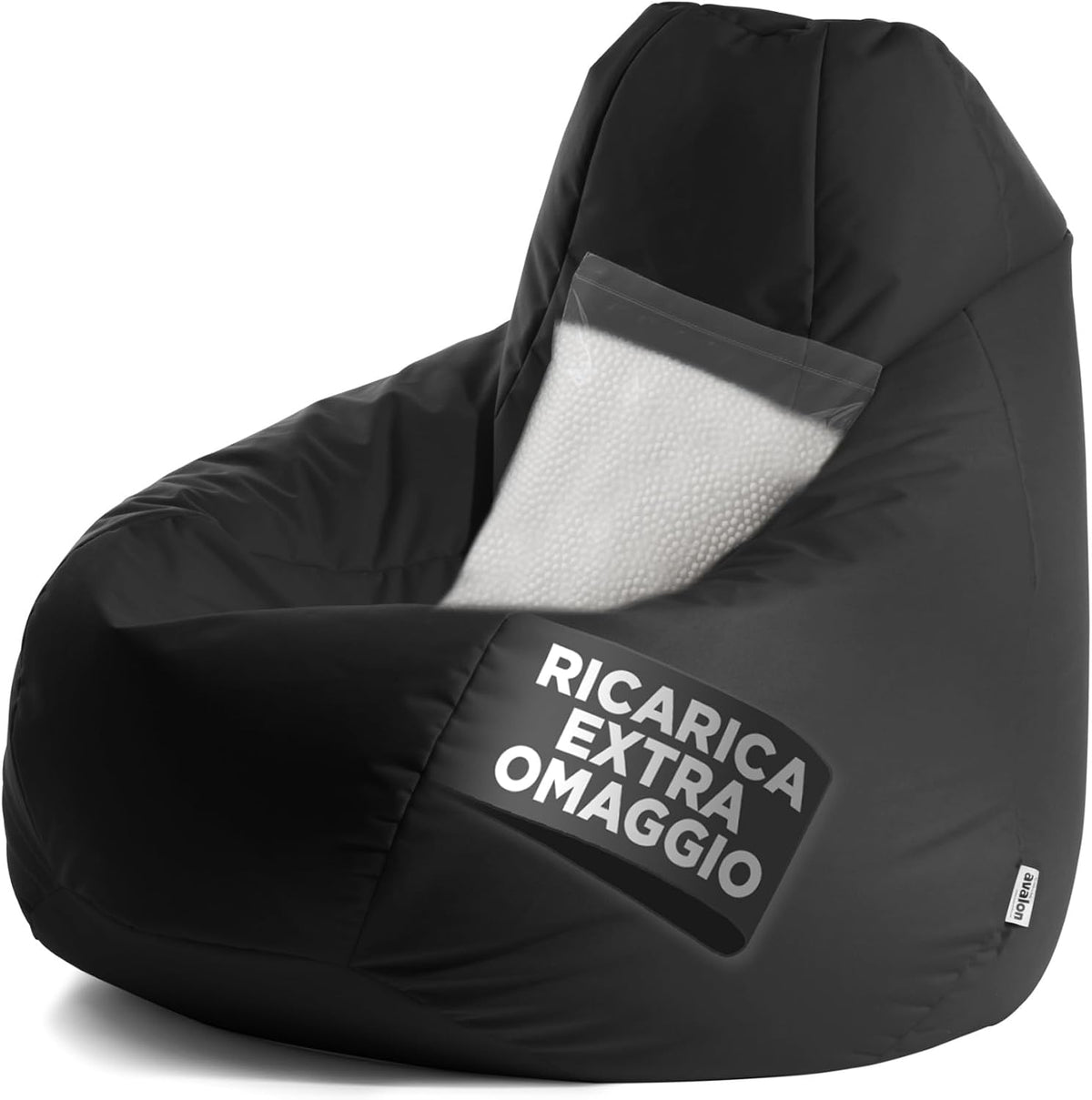 Poltrona Avalon, 80 × 80 × 125cm, tessuto, Nero, sfoderabile, per soggiorno, Bean Bag per Sedersi Ergonomico