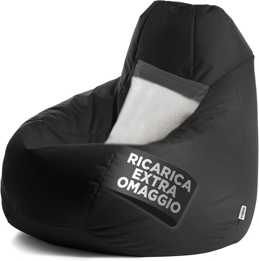 Poltrona Avalon, 80 × 80 × 125cm, tessuto, Nero, sfoderabile, per soggiorno, Bean Bag per Sedersi Ergonomico