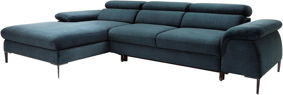 Divano letto Vente-unique SEPINA, 288 × 182 × 94 cm, velluto, Blu, trasformabile, con poggiatesta, per soggiorno