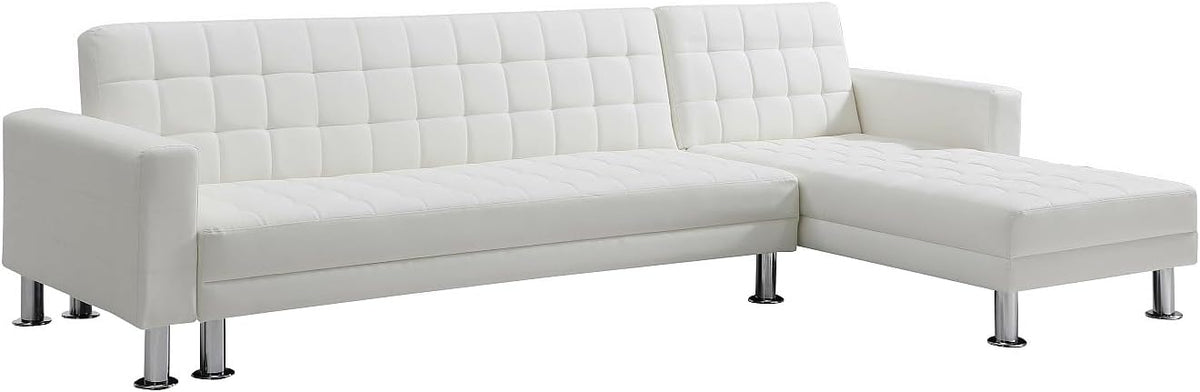 Divano angolare Vente-unique, 290 × 173 × 79 cm, similpelle, Bianco, allungabile, imbottito, per soggiorno