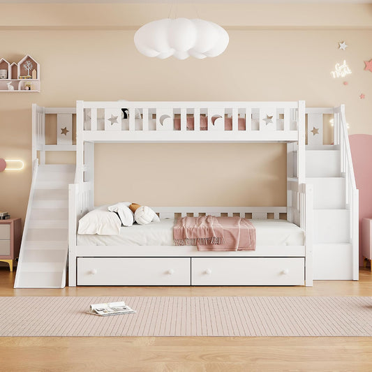 Letto a castello Idemon, 140 × 200 cm, misura 90 × 200, legno massello, Bianco, con rete a doghe, per camera da letto