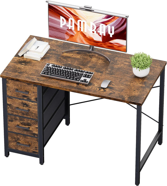 Scrivania PAMRAY, 4 cassetti, 151 × 119 cm, con illuminazione LED, con porta USB, per ufficio