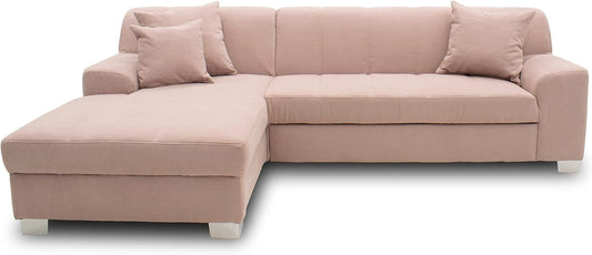 Divano angolare DOMO. collection, 239 × 152 × 75 cm, tessuto, Rosa, con funzione letto, imbottito, per soggiorno