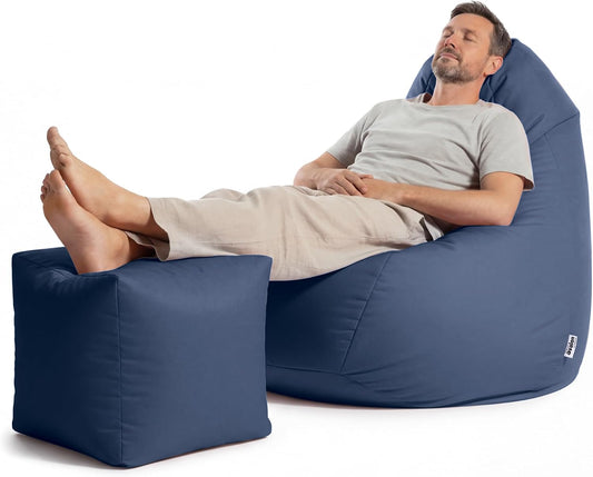 Poltrona Avalon, 95 × 95 × 135cm, 45 × 45cm, tessuto, Blu scuro, con poggiapiedi, sfoderabile, per soggiorno