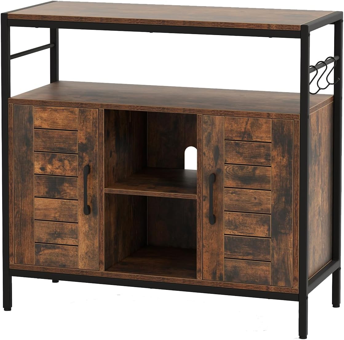 Credenza GIANTEX, 84 × 35 × 80 cm, legno, metallo, Nero, regolabile, per soggiorno e sala da pranzo