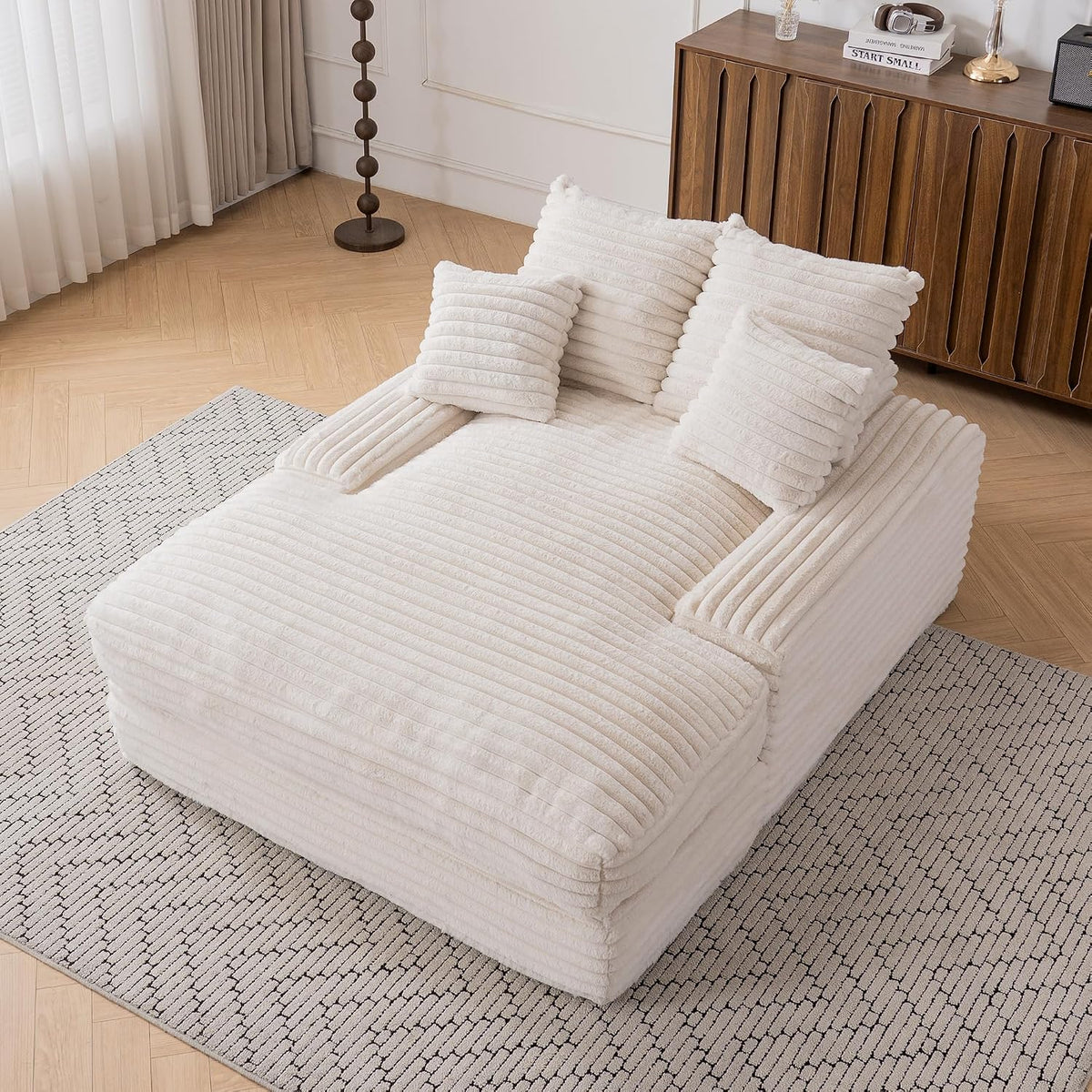 Divano letto Lubvtti, 175 × 137 × 63 cm, velluto, tessuto, Beige, con braccioli, imbottito, per soggiorno